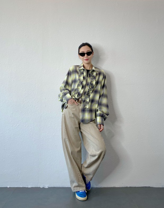 Checker Ruffle Shirt #250207